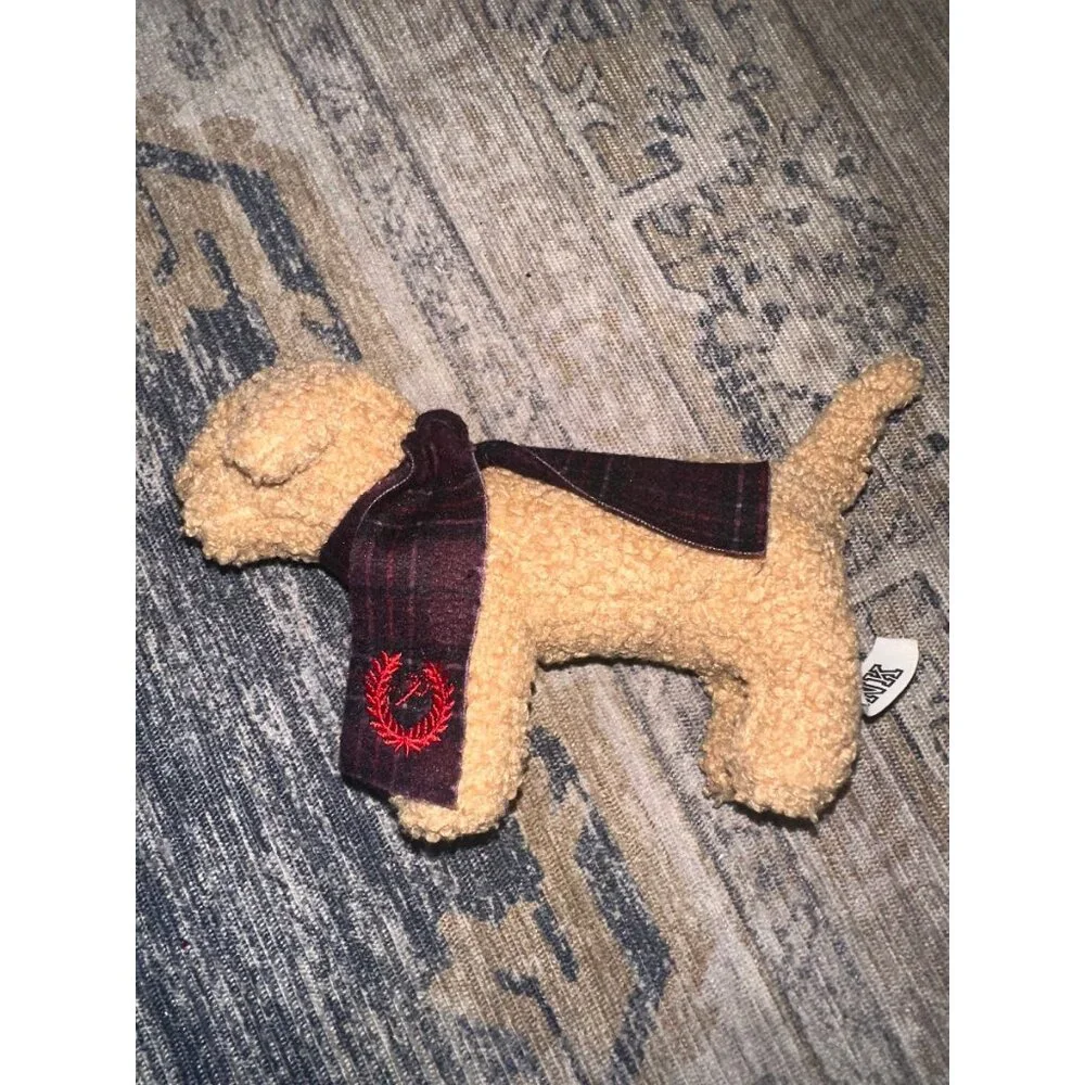 Victoria’s Secret PINK Beige Plush Dog in Plaid Vest – Collectible